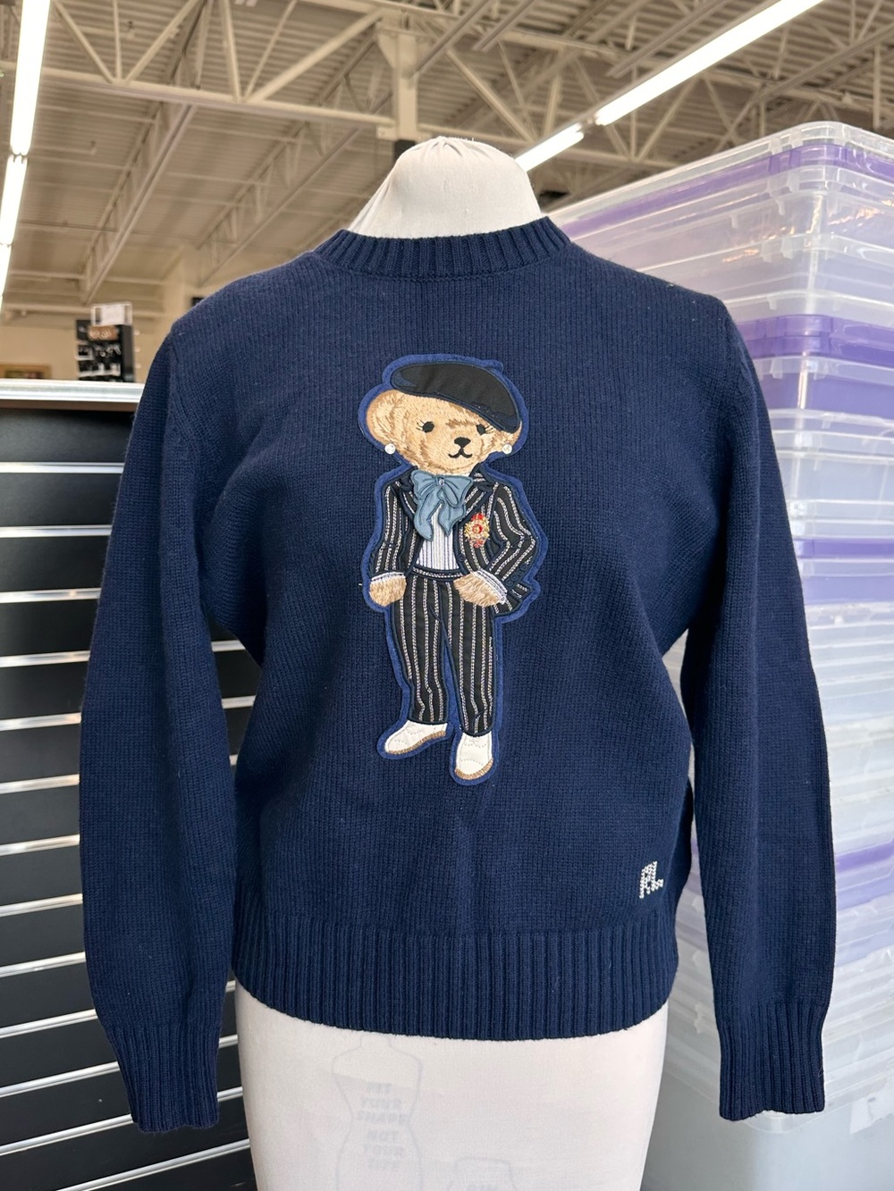 Ralph Lauren Navy Crewneck Sweater with Polo Bear Appliqué